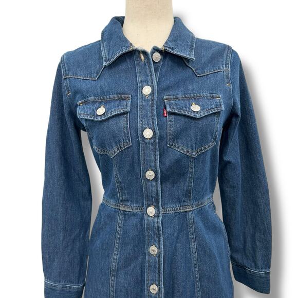 NEW Levi's Denim Dress Size XS Cotton Denim Button Front Collared Shirt Dress - Picture 3 of 11